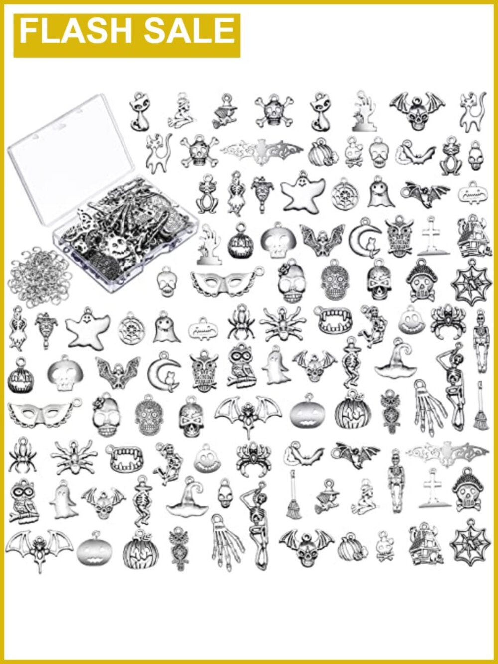 104pc Halloween Charms Jewelry Making Alloy Antique Silver DIY Crafts